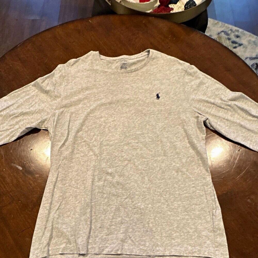 Polo Ralph Lauren Men's Gray Polo Pony Logo Custom Slim Fit T-Shirt L LS